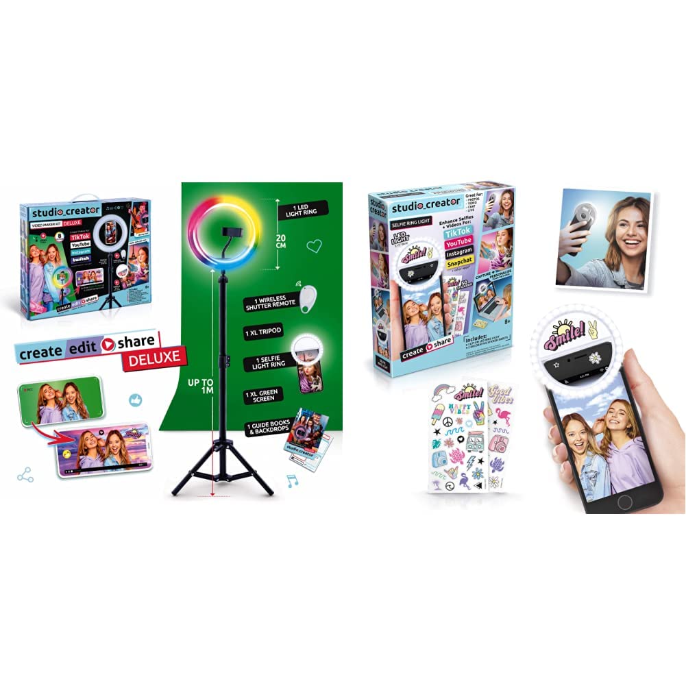 Studio CreatorINF 003UK Video Maker Deluxe Kit & INF 005 Selfie Ring Light, White