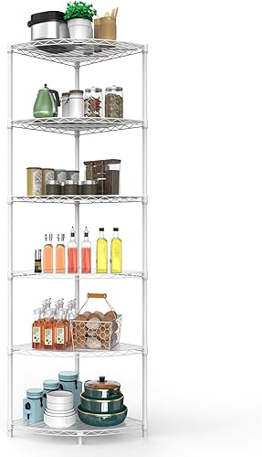 Estantería de alambre esquinero NSF de 6 niveles, 18 x 18 x 72 pulgadas, capacidad de 420 libras, estante de almacenamiento de metal ajustable