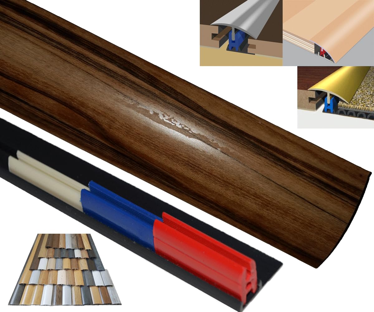 Laminated Threshold Strip Clip System 38mm x 90cm Multi-Height & Pivot Self Adhesive Easy Fit (Walnut)