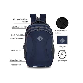 The Deal Water Resistant College School Book Bag Laptop Computer, Travel Backpacks Laptop Bag for Women Men (35 Liter) (Navy)