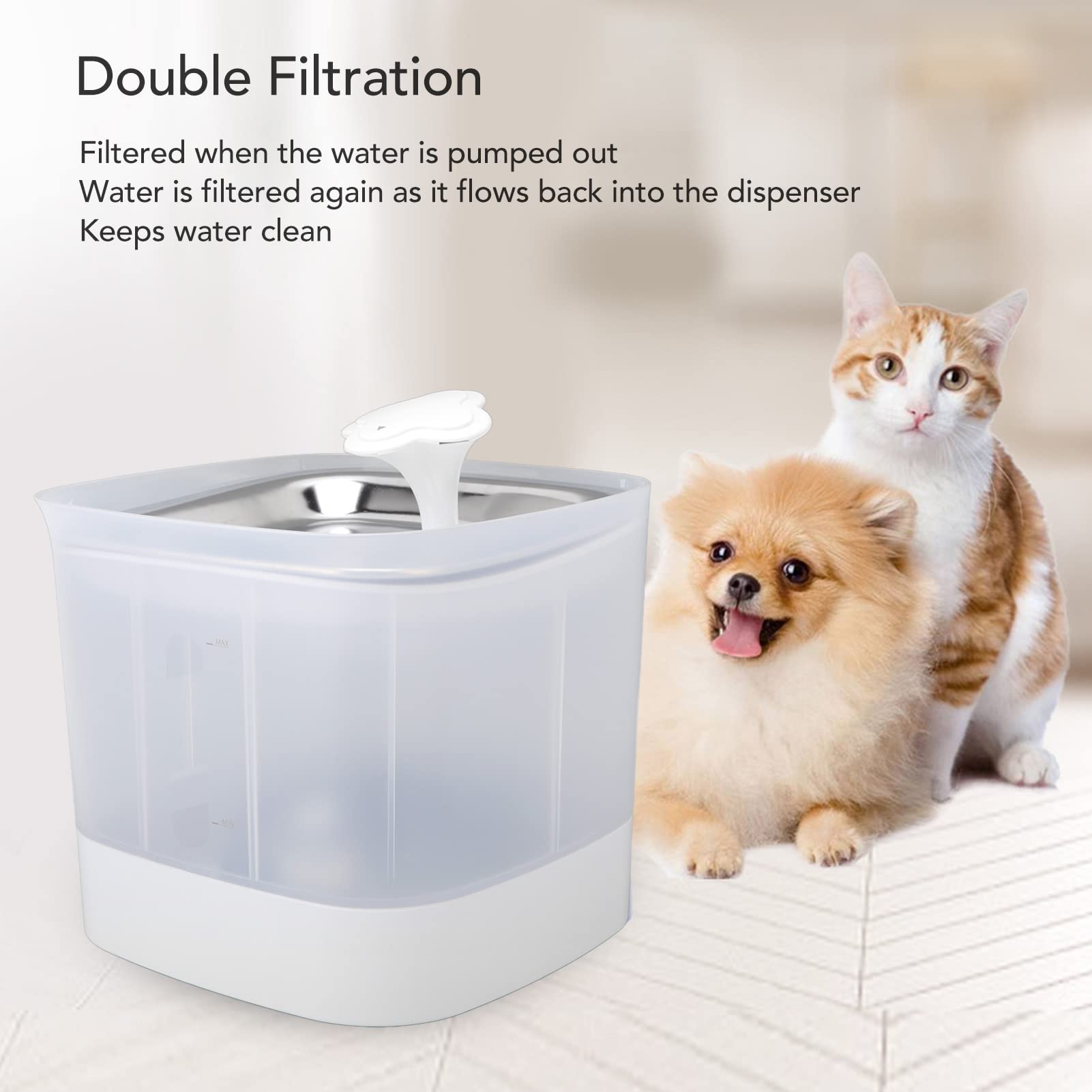 Fuente Para Mascotas De 2,5 L, 2 Modos De Doble Filtración, Dispensador De Agua Automático Para Gatos, Fuente De Agua Automática Para Gatos, Dispensador De Agua Para Perros Con Filtros De Repuesto Par