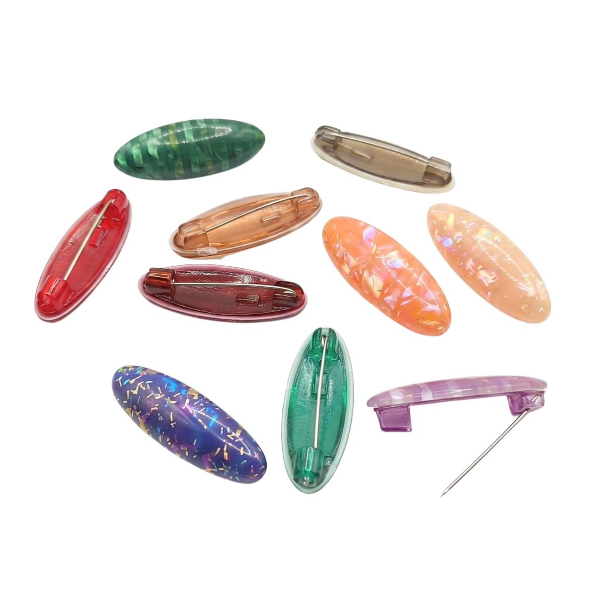 Pack of 10 Designer Acrylic Safety Pins/Saree Brooches/Safety Pins for Saree, Dupatta, Hijab, Shawl & Scarf | Glossy Marble Pattern Multicolor Decorative Pins for Women & Girls-picture-39