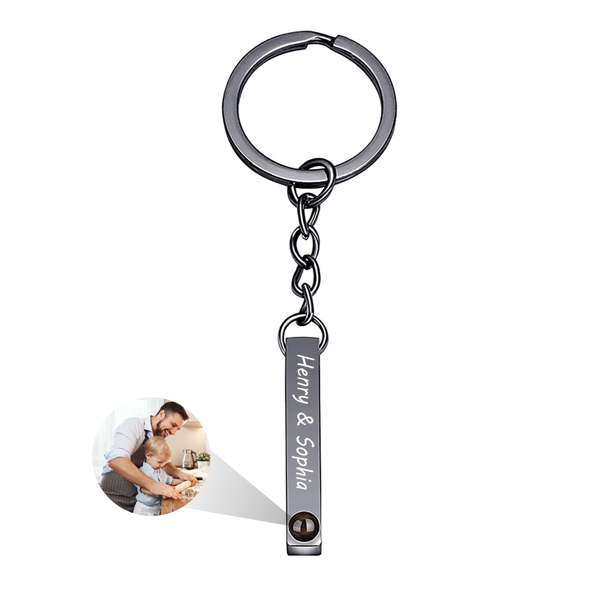 Grobte Men's Black Picture Keychain, Personalised Photo Projection Keychain With Text, Engraved Keychains Customised Memorial Gifts For Wo Lovers, Father's Day Gift For Dad Grandpa