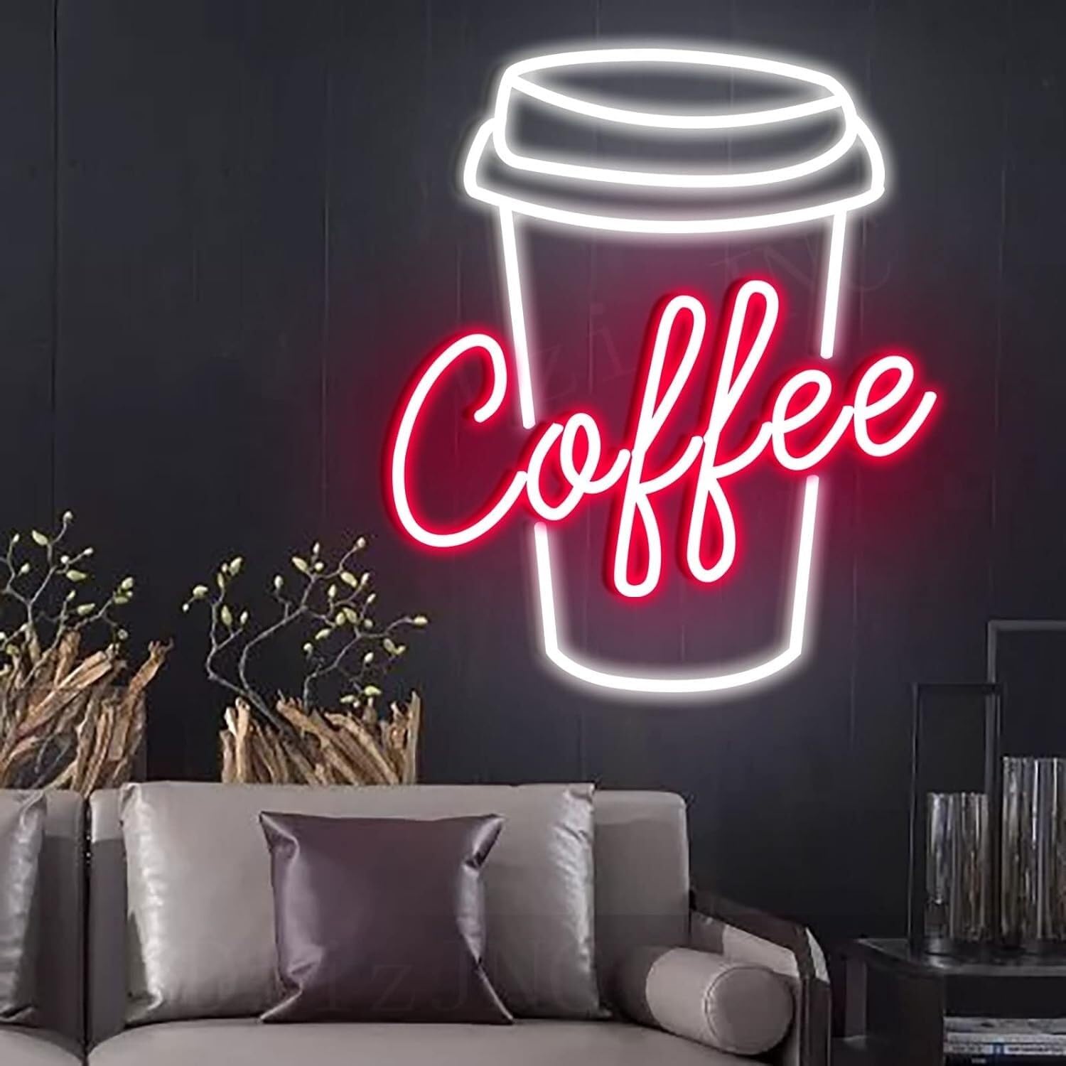 WaiDXn LED Neon Light Sign Coffee Neon Signs Lights,for Coffee Bar Home Room Store Wall Decoration(Pink,48X56cm)