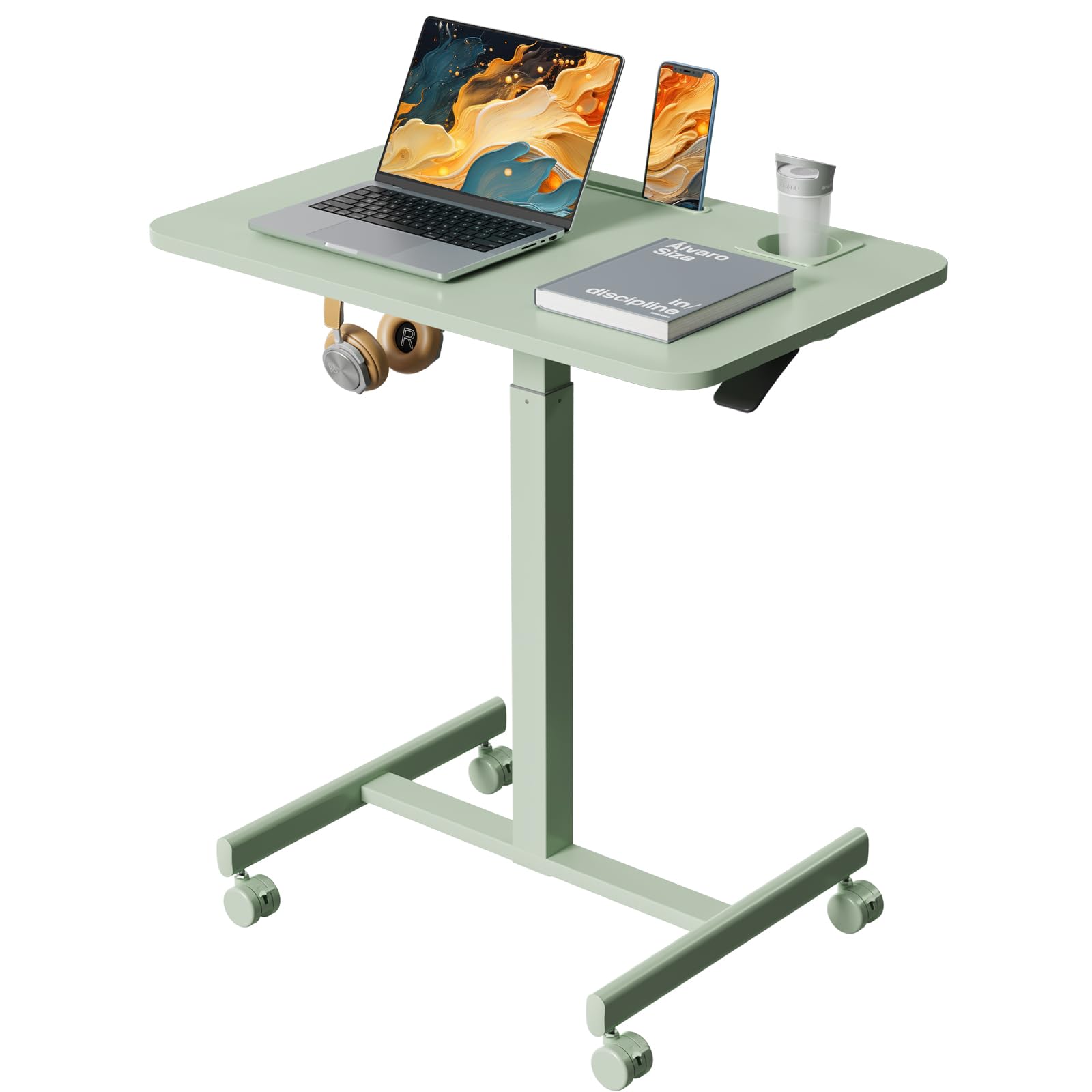 Mobile Standing Desk 28 inch Rolling Laptop Cart Adjustable Height with Cup Holder Portable Table with 4 Lockable