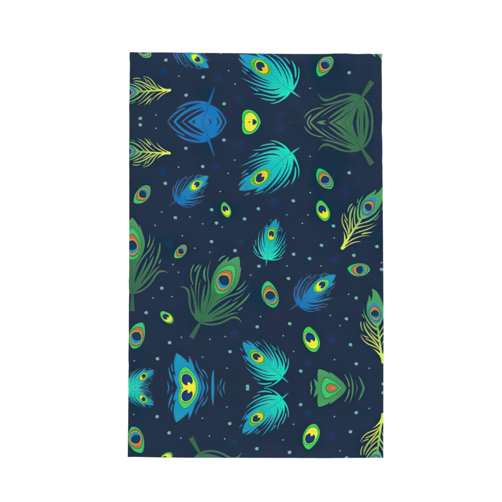 Xxahnbm Black Peacock Feather Print Waffle Kitchen Towel,Absorbent Hand Towel