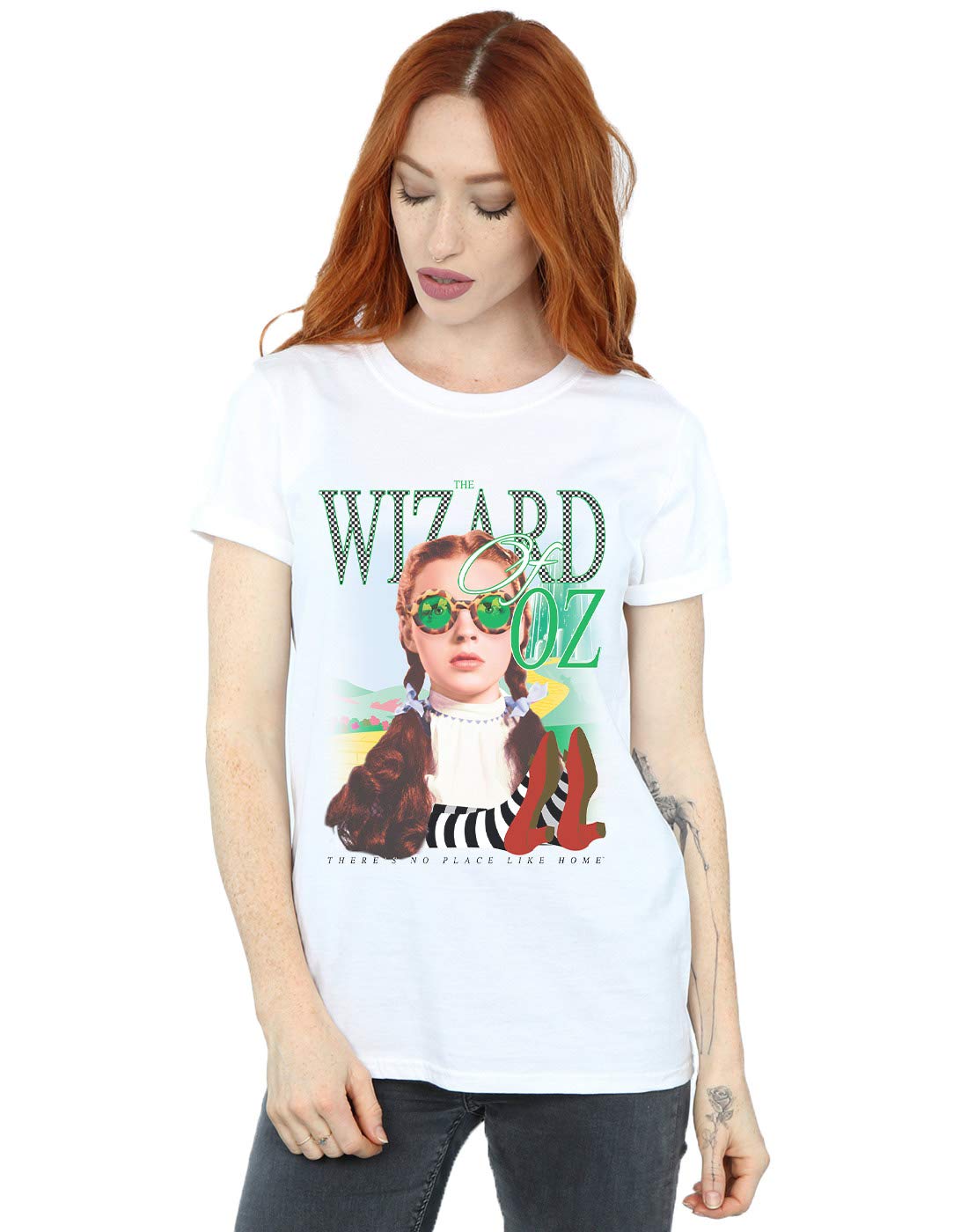 Absolute Cult Women's White The Wizard Of Oz No Place Checkerboard Boyfriend Fit T-Shirt Medium