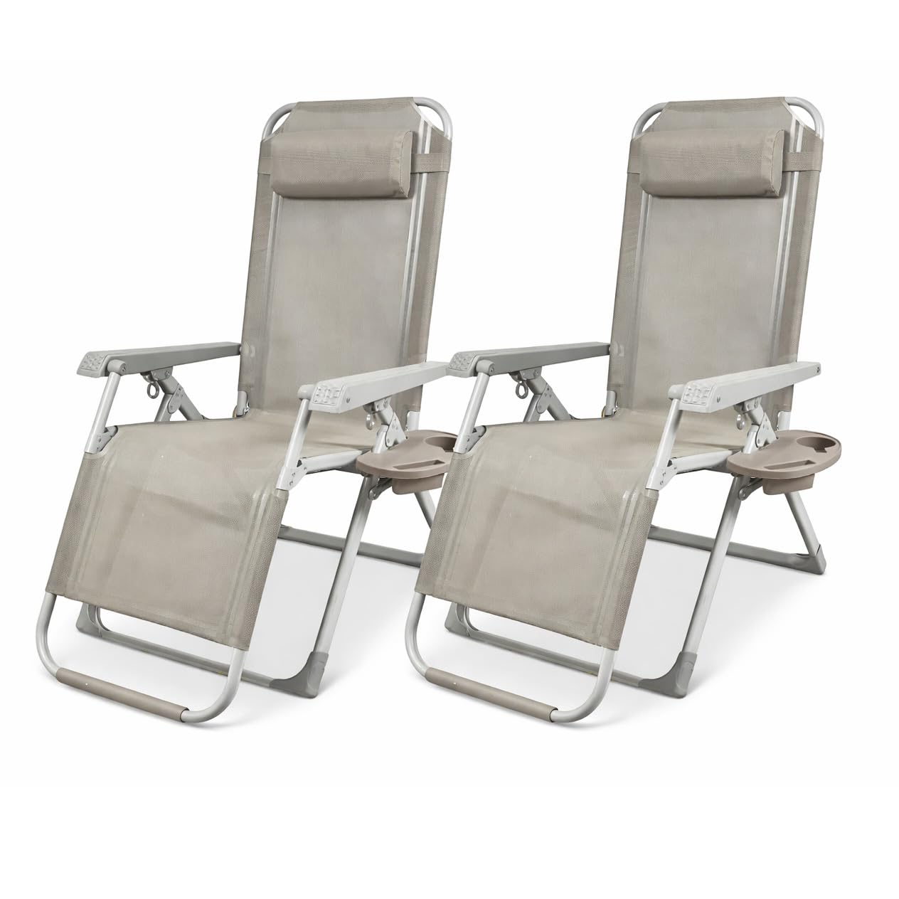 BAKAJI Set 2 Sedie Gravity Luxor Con Vassoio Portaoggetti Poggiapiedi Cuscino Terrazzo, Patio, Zero Gravity Richiudibile e Salvaspazio Struttura Resistente e Rivestimento Textilene (Tortora)