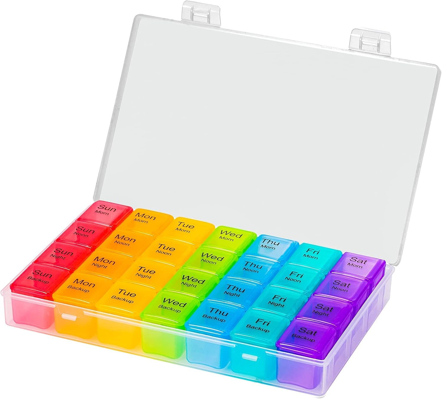 AccuPrints Pill Box Medicine Organizer |Size 18 x 11.5 cm| Weekly 7 Days 4 Times Storage 28 Compartments Case Moisture-Proof Portable Week Holder Container Daily use Planner Ideal for Travel Easy to Use Food Grade Material BPA Free