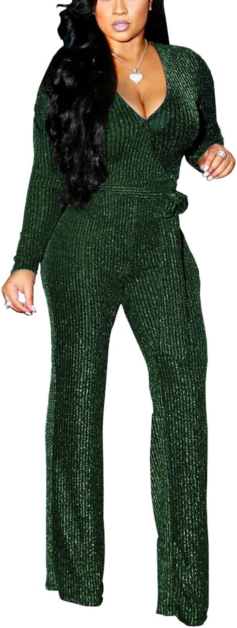 JTNFairy Sexy Sequin Jumpsuits for Women Plus Size Elegant Clubwear Sparkly High Waisted Wide Leg Pant Disco Outfits - Image 3
