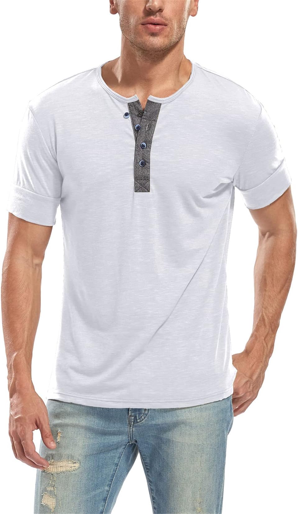 YeeHoo Men's Casual Short Sleeve Henley Slim Fit T-Shirts Crew Neck with Button Placket