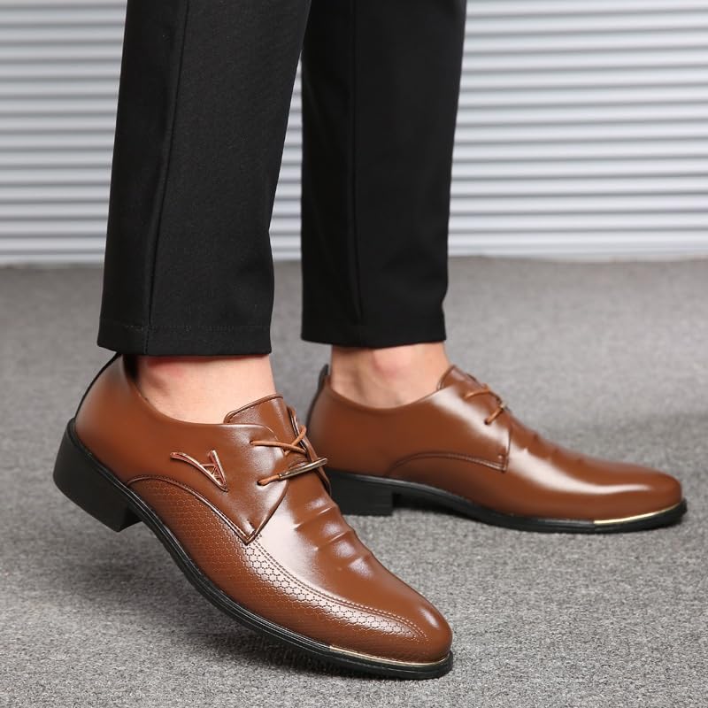 Mens Dress Oxford Luxury Leather Lace-up Cap Toe Design Outdoor Office Non Slip Rubber Sole Low Top Shoe2
