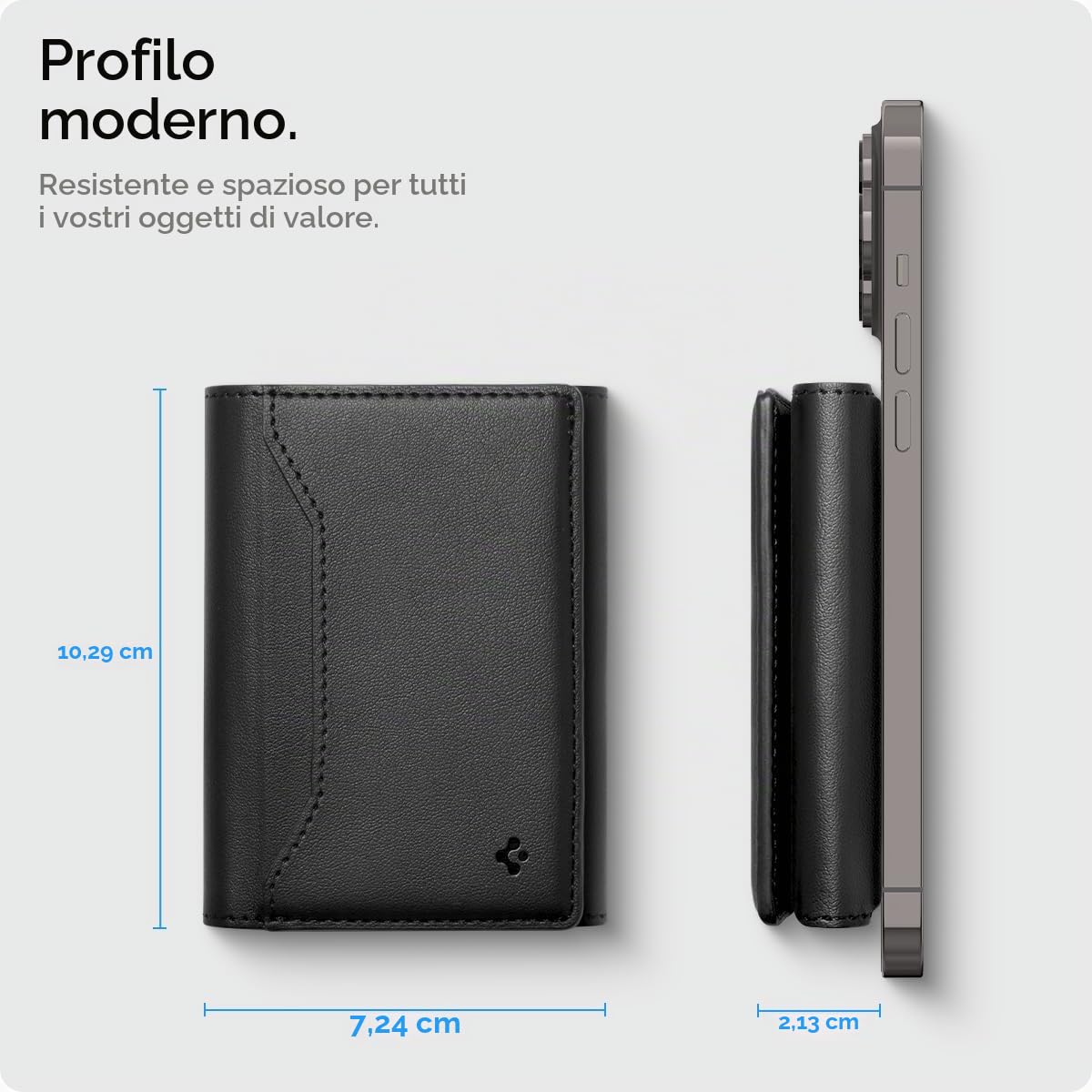 Spigen Valentinus S MagFit Portafoglio MagSafe Wallet Magnetico Portacarte Compatibile con iPhone 17/16/15/14/13/12 Modelle, Portafoglio uomo, Accessori MagSafe - Nero