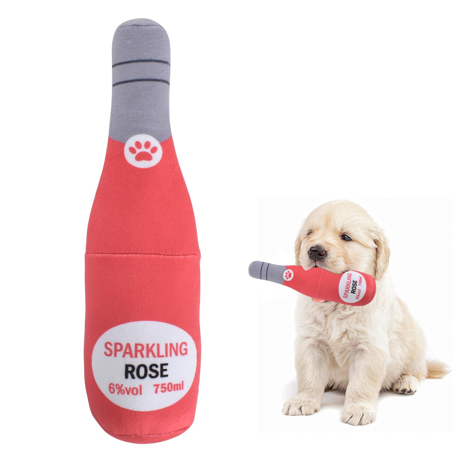 Zimoer Juguetes con Sonido para Perros, Juguetes de Peluche para Perros, Botella de Vino Espumoso de Peluche 22 cm, Juguetes para Cachorros, Perros Pequeños, Medianos, Grandes, Mascotas