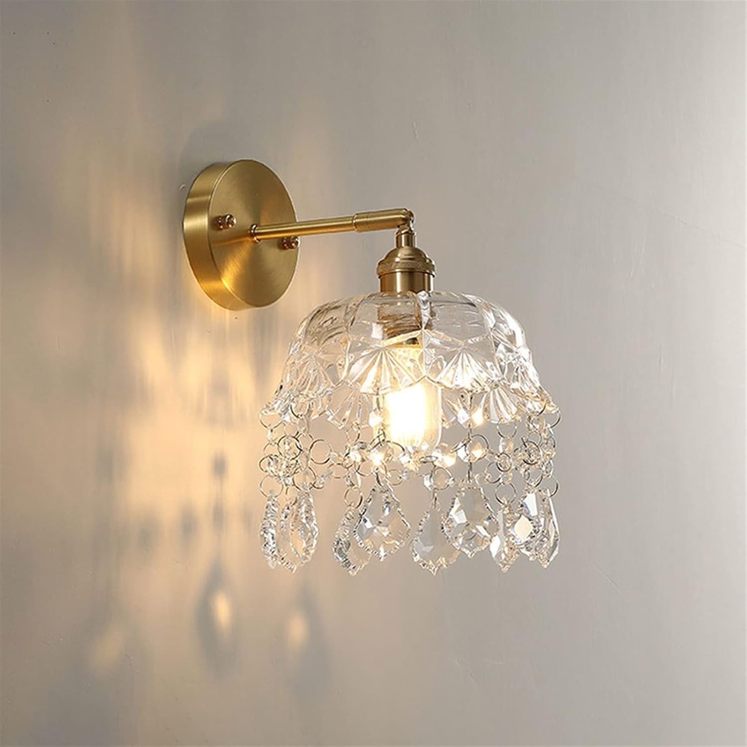 CWCQGH Wall Lamps Sconces Brass Wall Light Elegant Glass Lampshade Wall Sconce, E27 Copper Wall Lamp Interior Lighting Fixture, Headboard Lamps Bedroom Bedside Wall Wash Lights,15CM