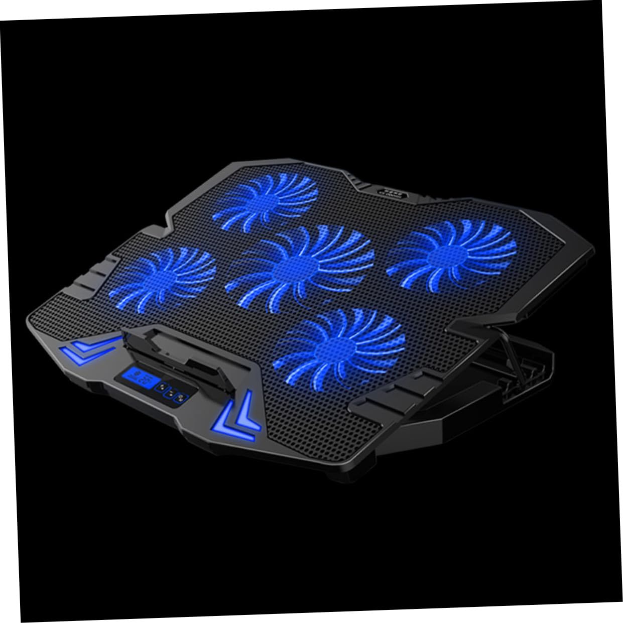 Enfriador de Portátil Negro de Metal con 5 Ventiladores y Diseño Inclinado