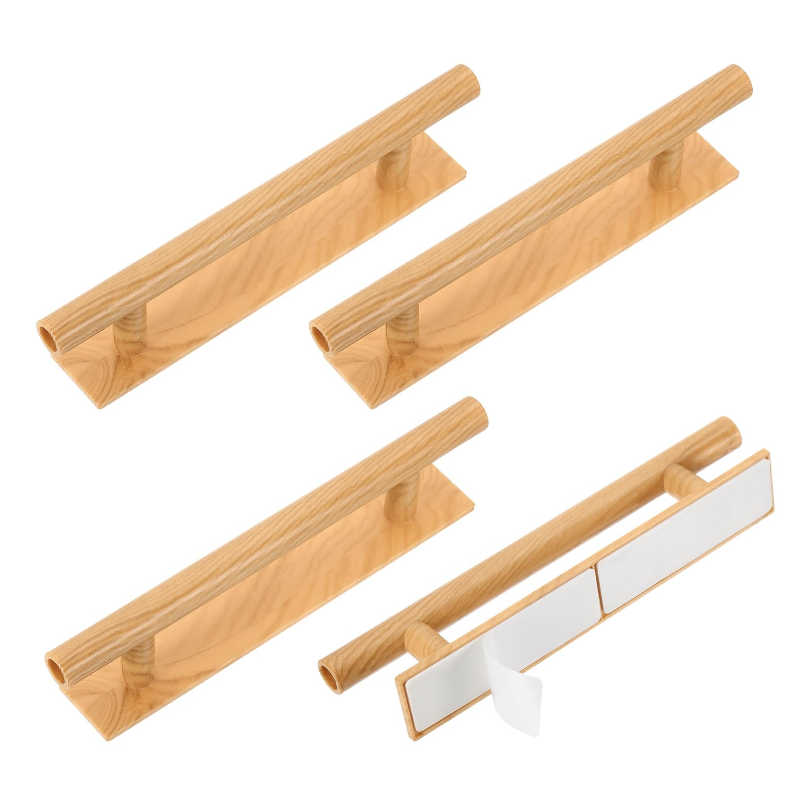 sourcing map Paquete de 4 tiradores autoadhesivos de plástico de 6 pulgadas, mango redondo adhesivo para armario de cocina, ventana, puerta corredera, armario (grano de madera clara)