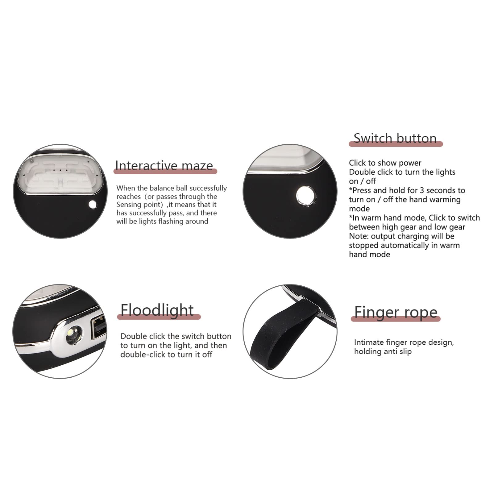 Denash Chauffeur de Main électrique Portable avec Conception de Jeu Drôle pour Chauffage Rapide, Banque D'énergie de 10000 MAh pour les Activités de Plein Air (BLACK)