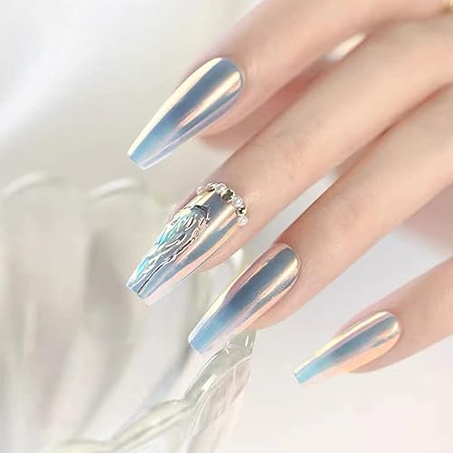 Miniatura 7 de Polvo mágico de uñas cromado, blanco, azul, perla transparente, aurora, brillantina, pigmento de manicura, luz de luna, luz de luna, conchas de