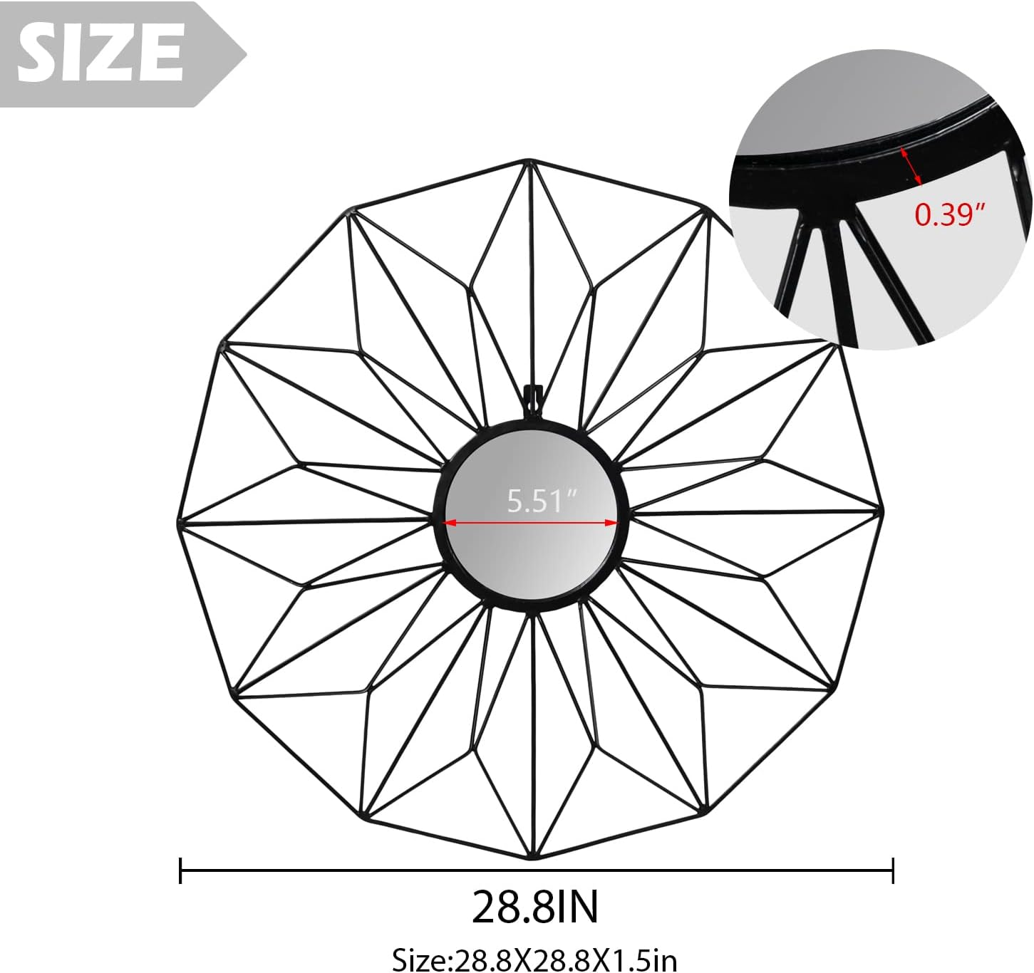 Asense 23" Modern Round Wall Mirror, Black Metal Frame Accent Mirror,Classic Hanging Wall Art Decoration for Entryway,Bedroom,Living Room,Bathroom,Black