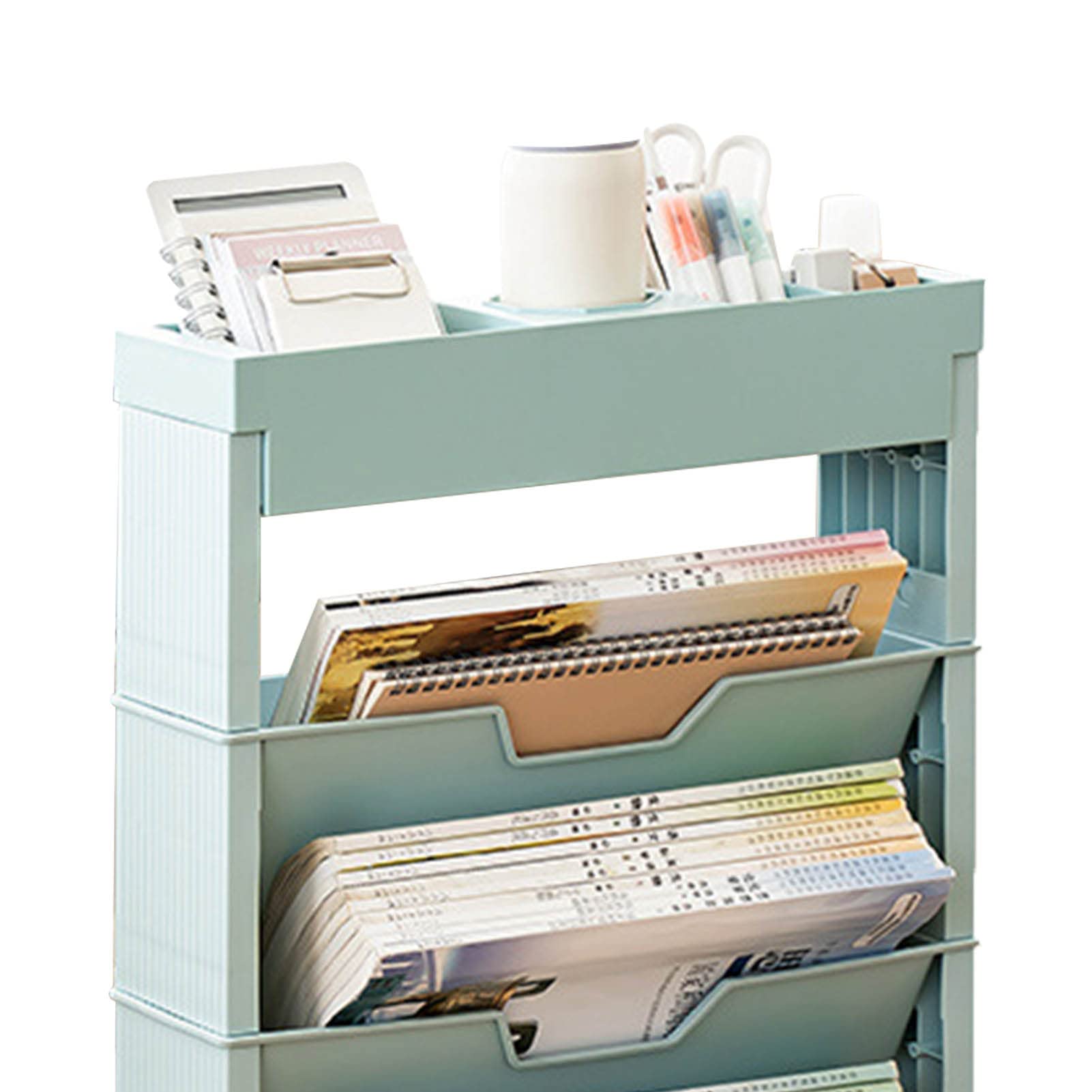 Carritos de libros de 5 niveles, estantería móvil organizador de archivos con ruedas, carrito organizador, carrito de guardería, carrito de almacenamiento, carritos de utilidad rodantes, carritos para