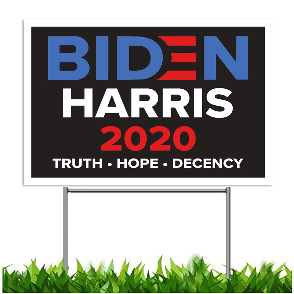 GAGEC 24 x 18 Inches Large Biden Harris 2020 Yard Sign Joe Biden Lawn Signage with Metal Stake Outdoor Water Resistant Double Sided Print YS-Black-B