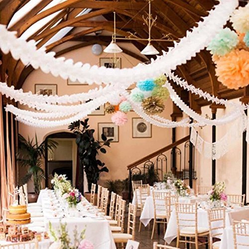 Hanging Garland Four-Leaf Tissue Paper Flower Garland Reusable Party Streamers for Party Wedding Decorations, 11.81 Feet/3.6M Each, Pack of 6 (White)