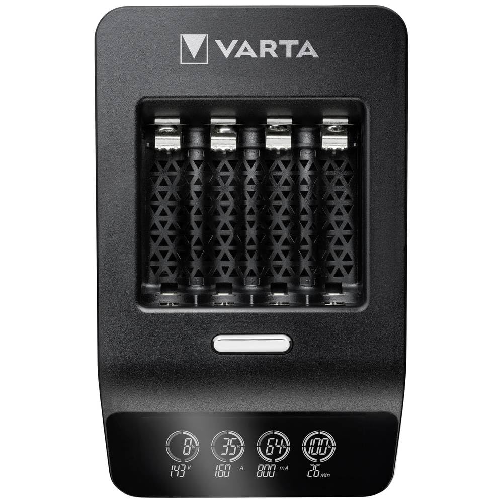 VARTA Cargador de Pilas, incl. 4x AA 2100mAh, cargador para pilas AA/AAA recargables, LCD Ultra Fast Charger+, carga por ranura única, 3 modos: carga rápida, carga, refresca, incl. adaptador de 12V | para pilas recargables NiMH, Incl. 45 W fuente de alime