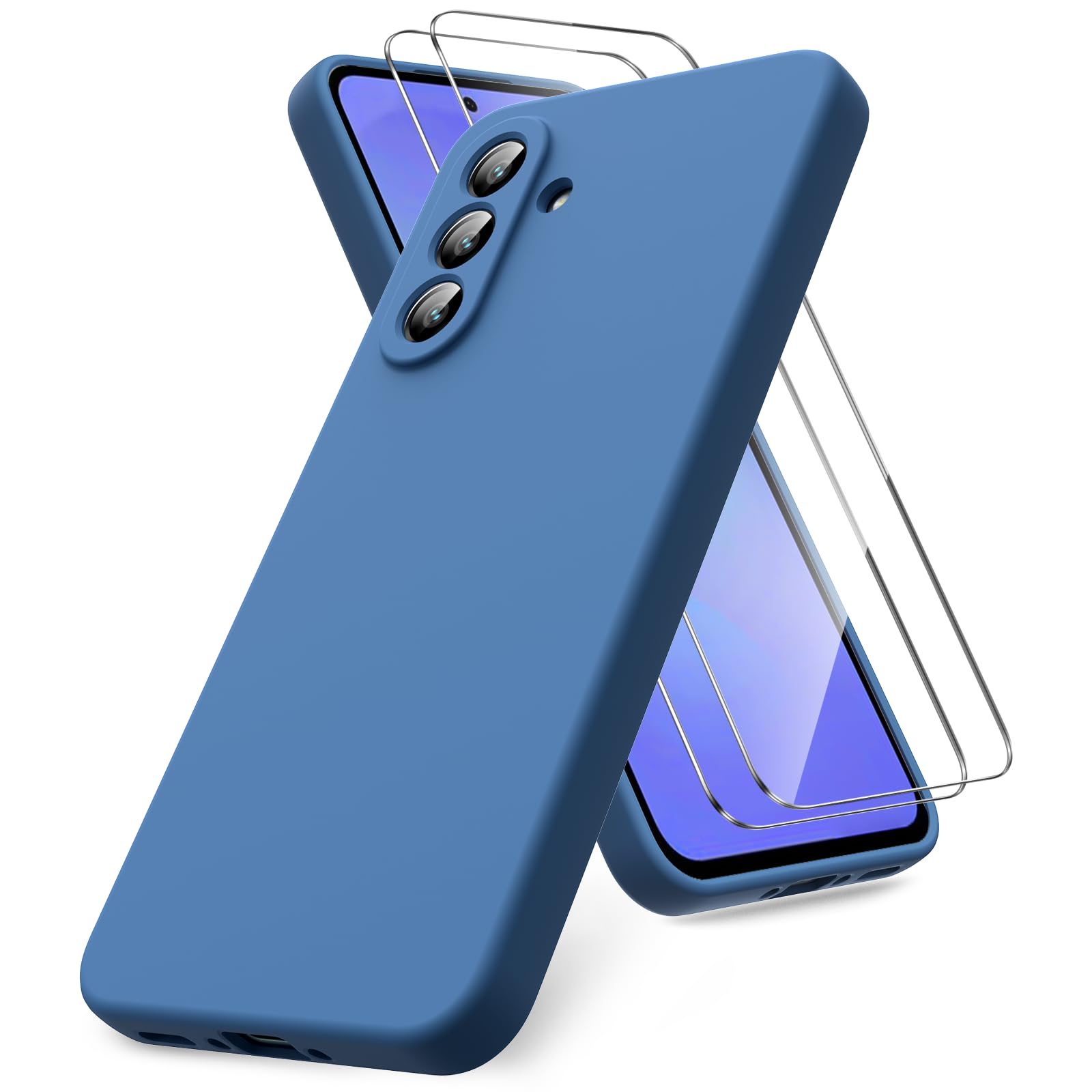 Vansdon Handyhülle kompatibel mit Samsung Galaxy A37 5G Hülle, 2 Stück Panzer Schutz Glas, weiche TPU Flüssigsilikonhülle, stoßfestem Gummi Silikongel Fall-Taupe