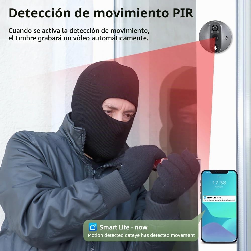 3MP Mirilla Digital Puerta WiFi con MicroSD de 32GB con Pantalla de 4.3'' Inalámbricos Cámara Video Timbre Inalámbrico Monitor con Batería Recargable 5000mAh,PIR Detección de Movimiento