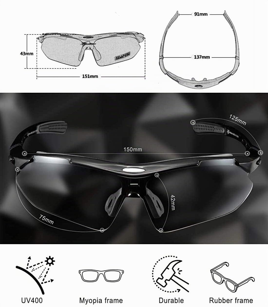 ROCKBROS Gafas de Sol Polarizadas Ciclismo 5 Lentes Intercambiables Protección UV 400