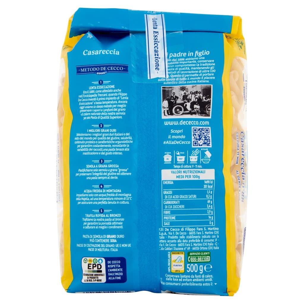 20 x Pasta De Cecco 100% Italiano Casareccia n. 88 fideos 500g