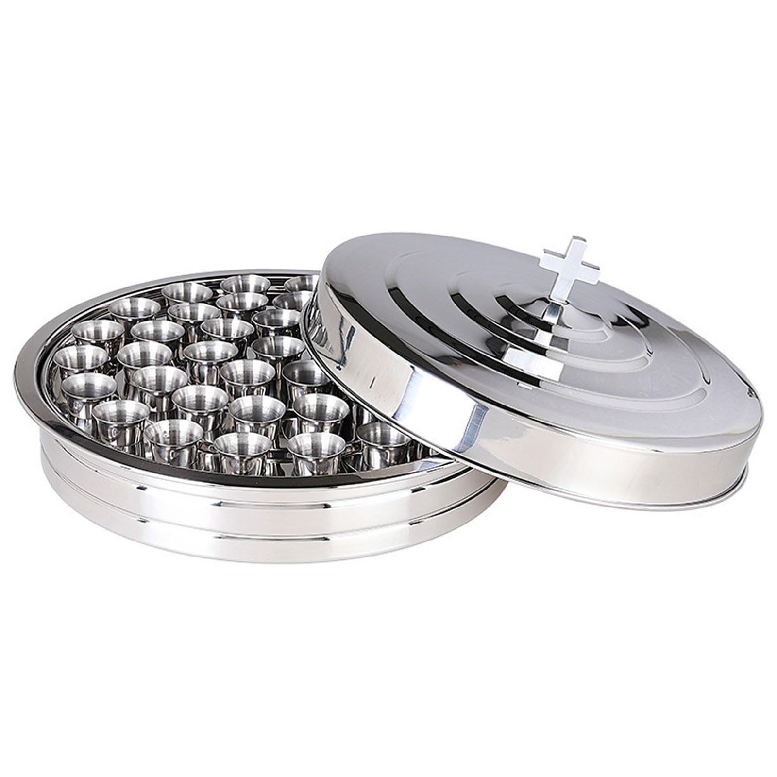 Vassoio in acciaio inox per comunione, design a 72 fori con coperchio, grande capacità, per servizi religiosi, forniture in acciaio inox