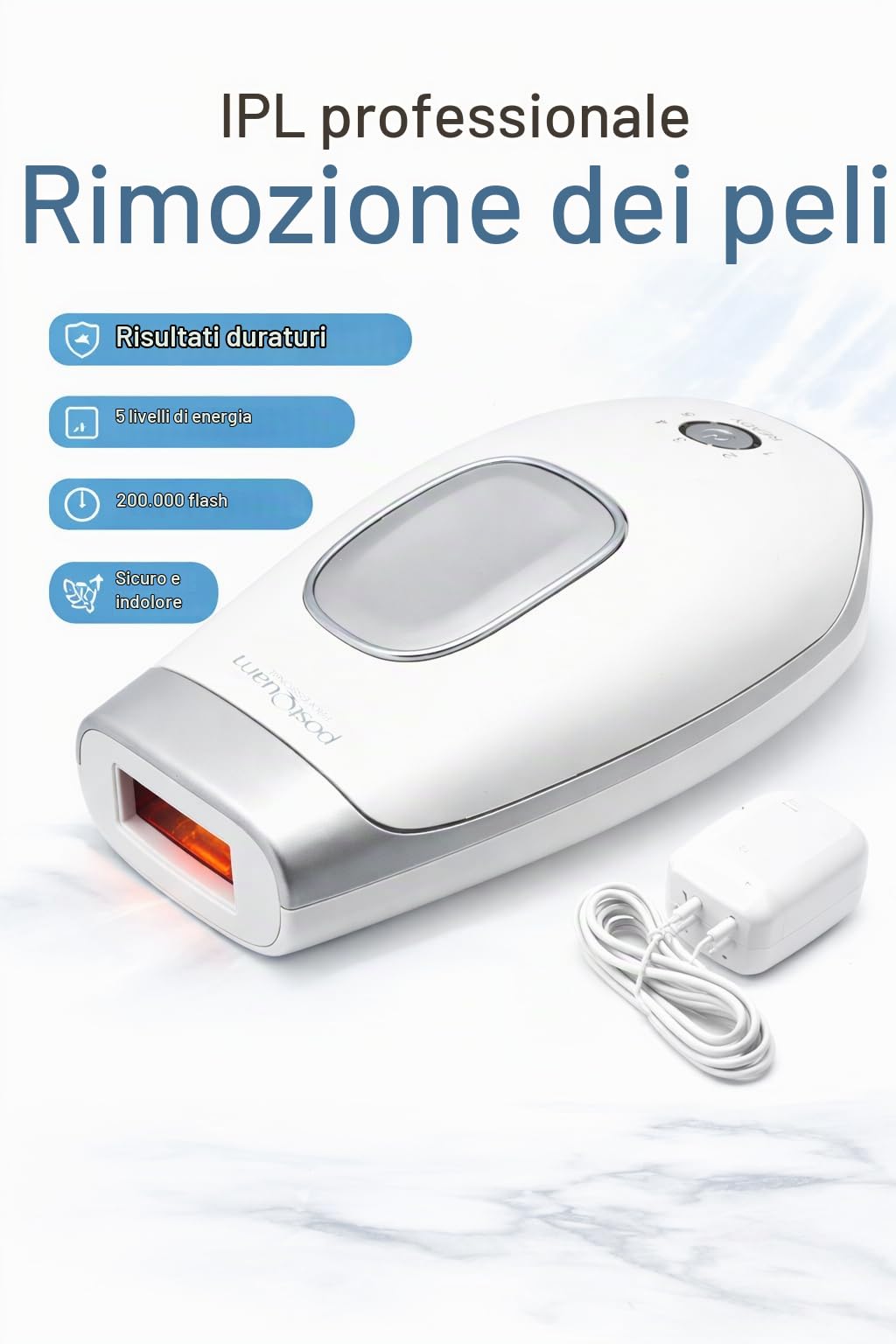 Postquam - Depilatore Laser Portatile Infinium - Tecnologia IPL con 5 Livelli di Potenza, Multisparo - Depilatore Corpo con Lampada di Quarzo e Impugnatura Ergonomica - Area di Trattamento 30 x 10 mm