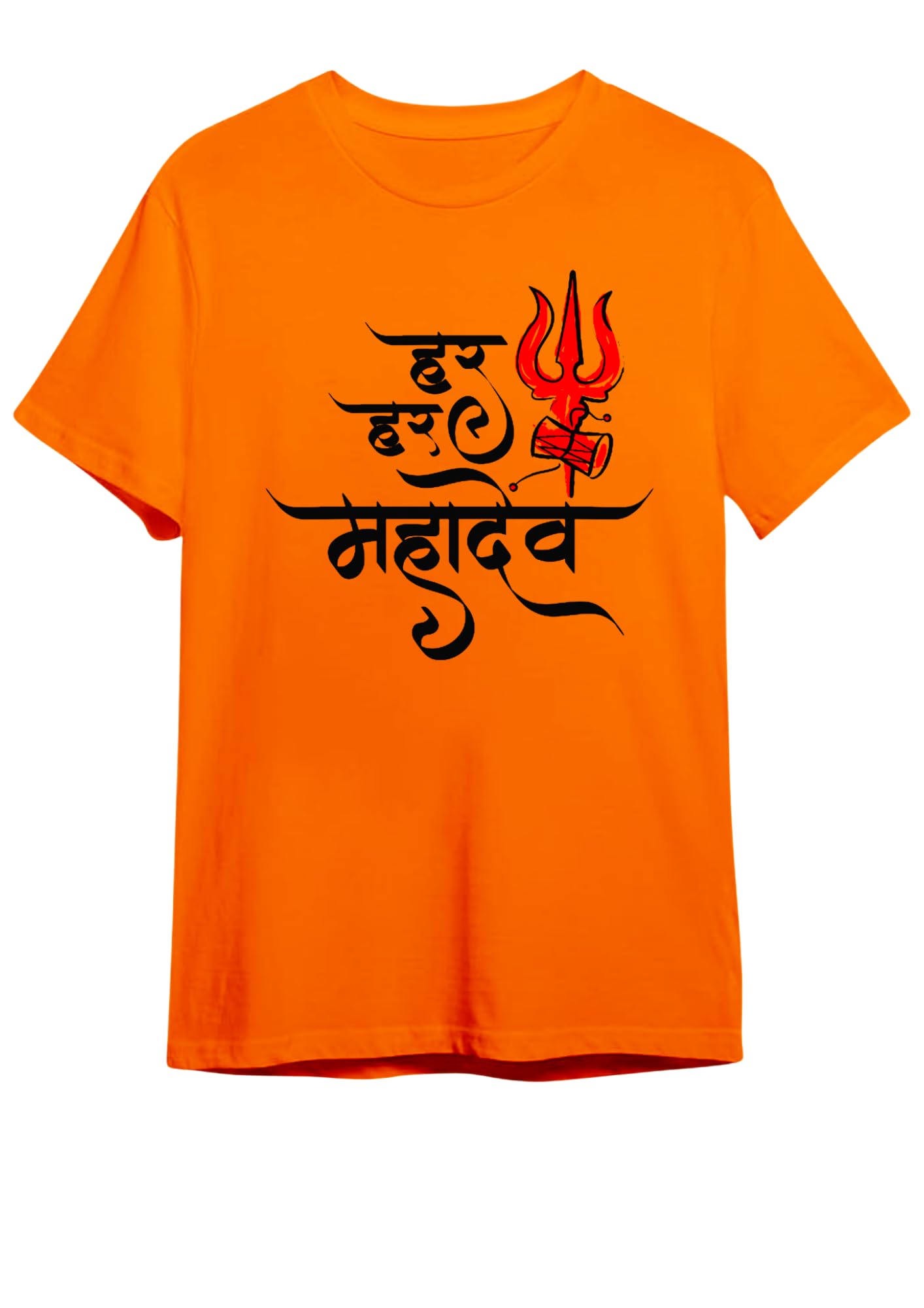 eshaaver Har Har Mahadev Printed T-Shirt, Orange, Regular Fit, Round Neck, Sizes S to XXL-picture-16