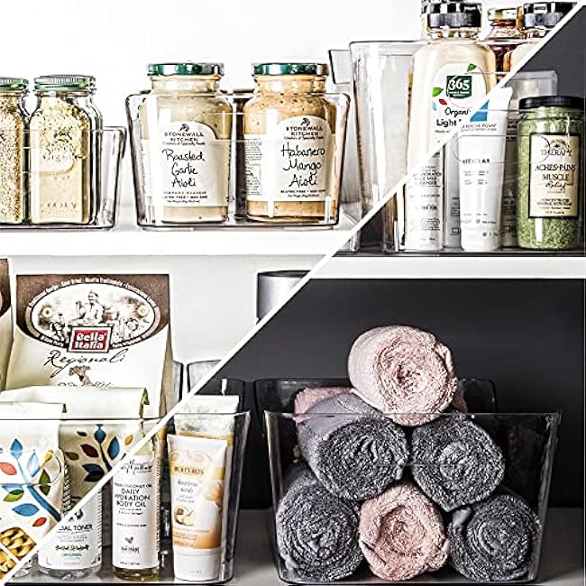 BINO | Plastic Storage Bins, Large - 12 Pack | THE SOHO COLLECTION | Multi-Use Organizer Bins | Built-in Handles | BPA-Free | Pantry Organization | Home Organization | Fridge Organizer | Freezer Org