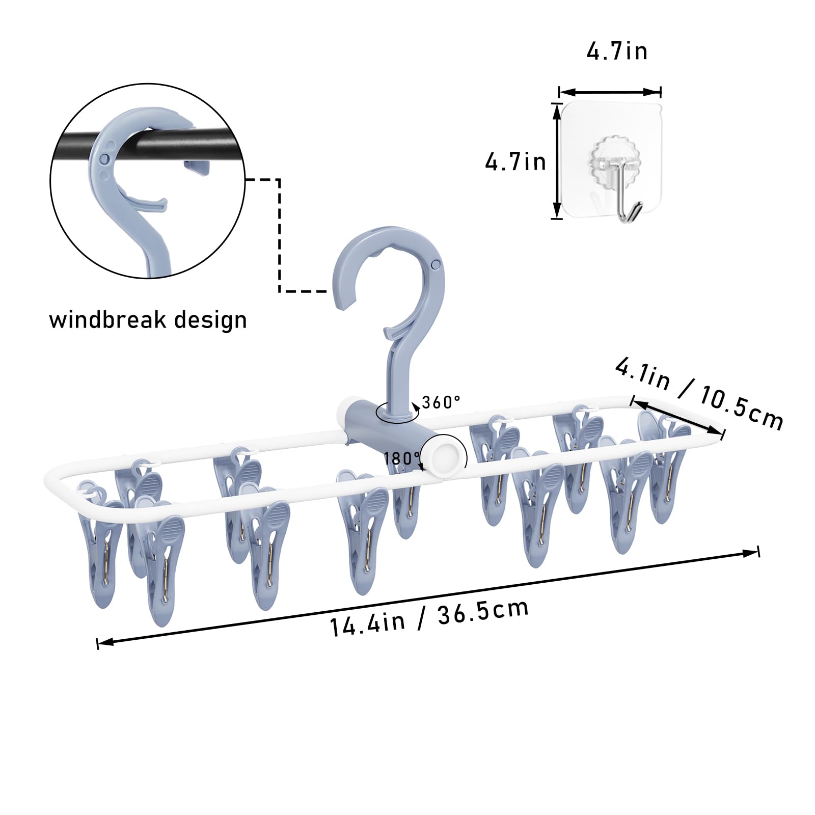 Lot De 2 Cintres Pliables Portables 24 Clips - Rotatifs 360° Pour Vêtements Et Linge