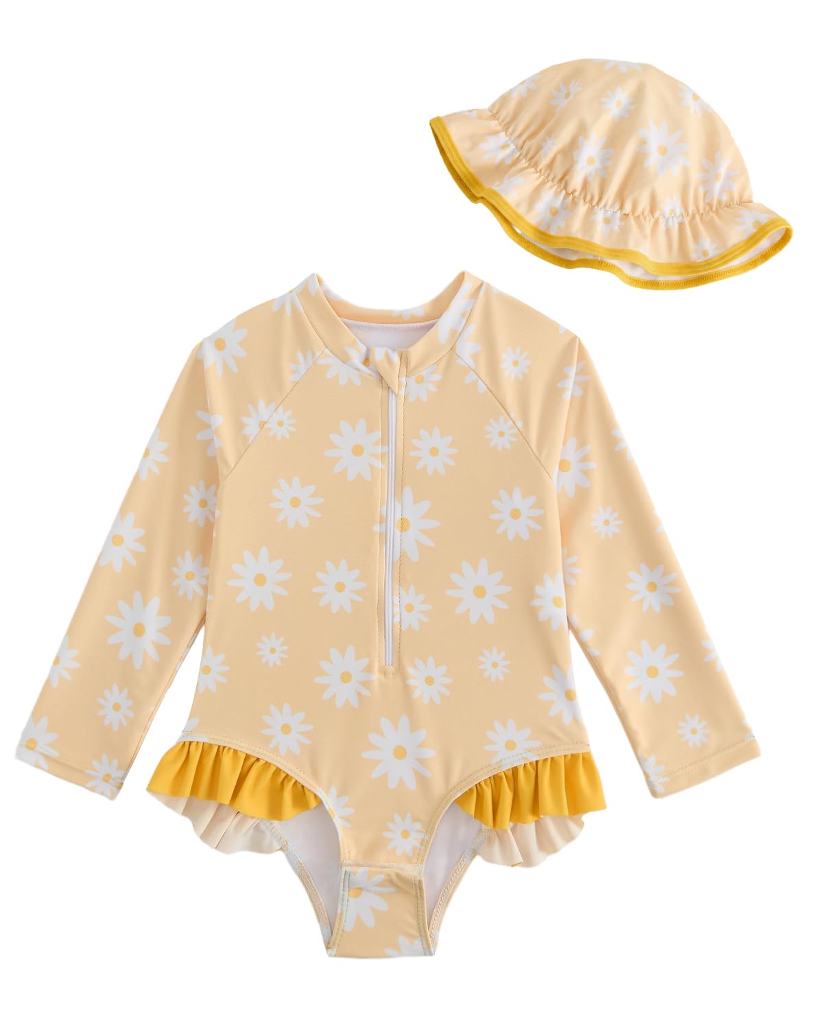 WYTbaby Costume da bagno per neonata a maniche lunghe con cappello floreale con volant costumi da bagno con fondo a scatto Protezione solare Costumi da bagno per neonata 3M-3T