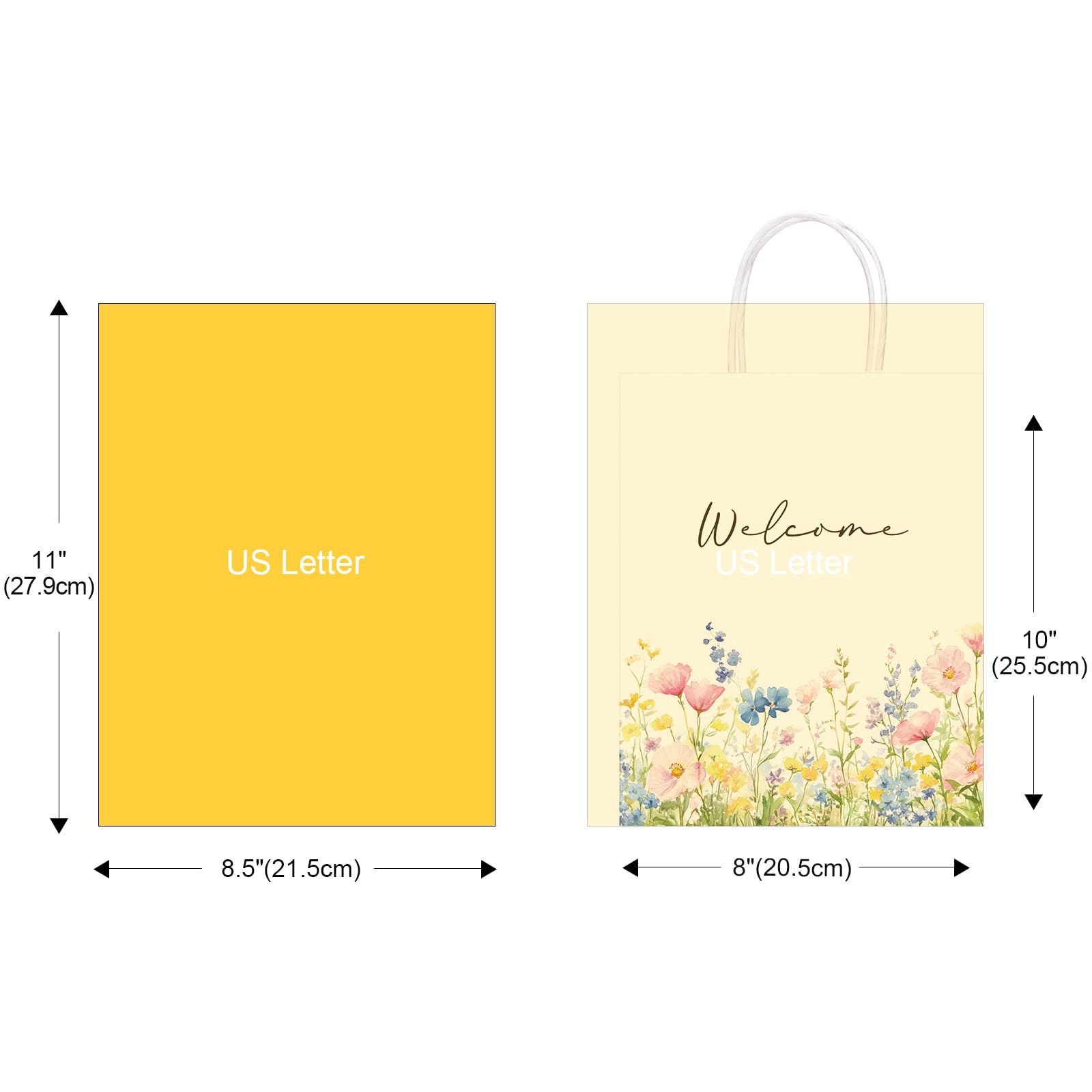 QIELSER Bolsas de bienvenida para invitados de boda a granel, flores silvestres de acuarela, bolsas de regalo de bienvenida con asas, bolsas de papel de compras, buenas para bodas, suministros de