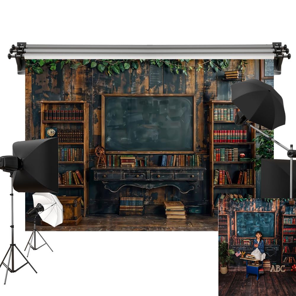Kate 7x5ft/2.2x1.5m Back to School Backdrop Retro Blackboard Bookshelf Digital Printed Cloth Background Photo Studio Props