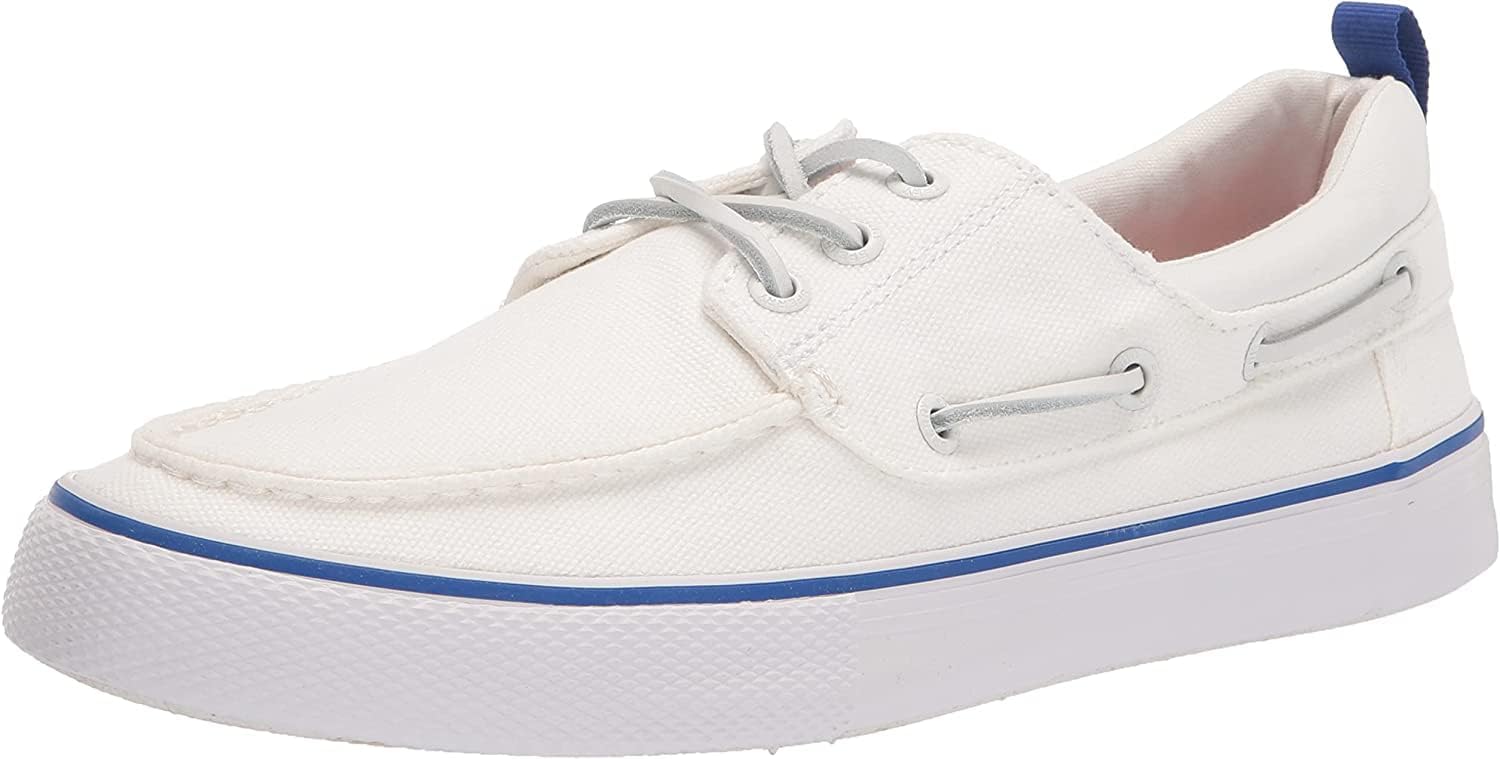 Sperry Men's Bahama 3-Eye Boat Shoe, Off White Canvas, 7.5 Medium