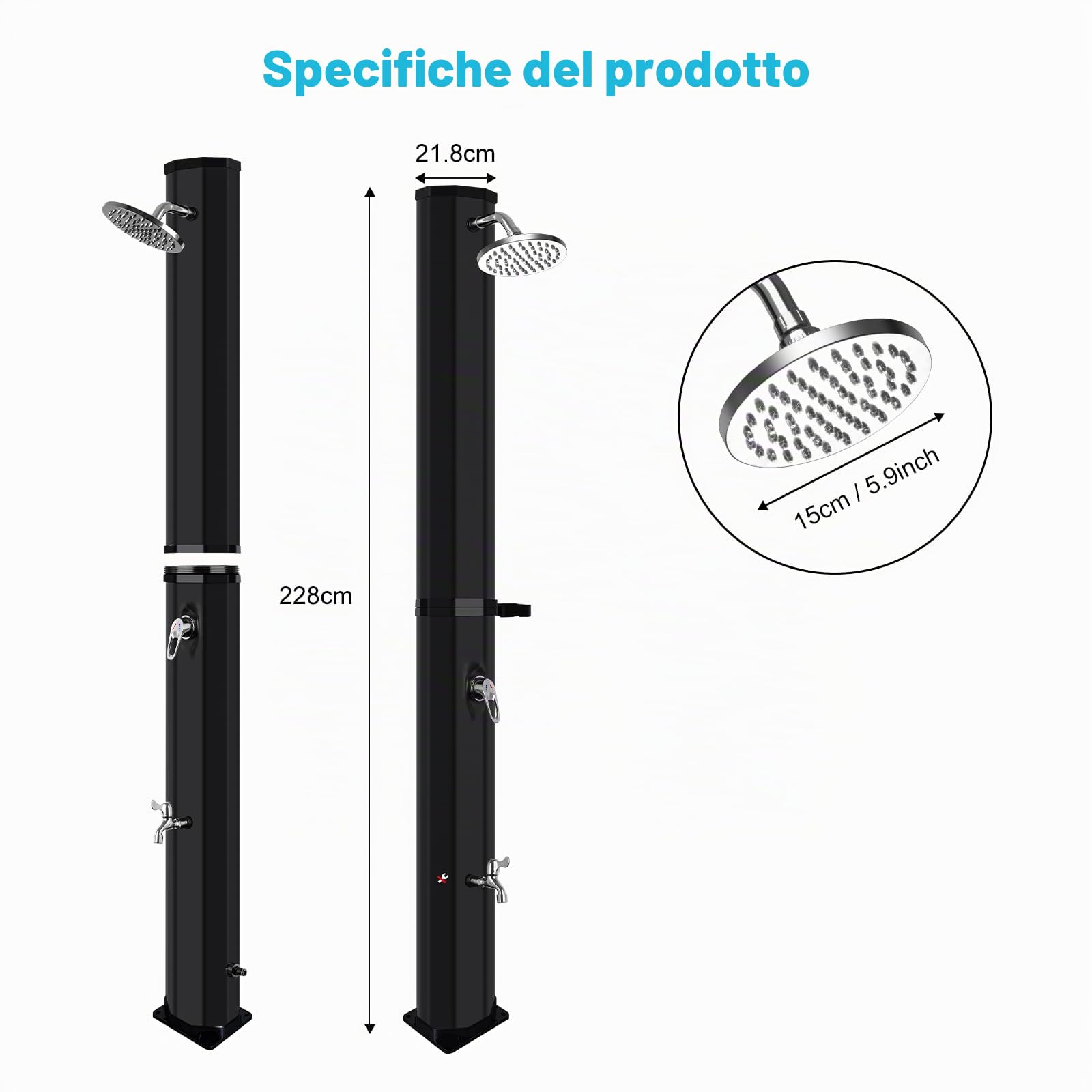 Doccia Solare Esterno 60 L, Colonna Doccia Solare Piscina con Telo Protettivo, Solare da Esterno con Doccia e Rubinetto a Pedale, Serbatoio PVC, Acqua Calda Fredda, Soffione 360° Giardino Campeggio