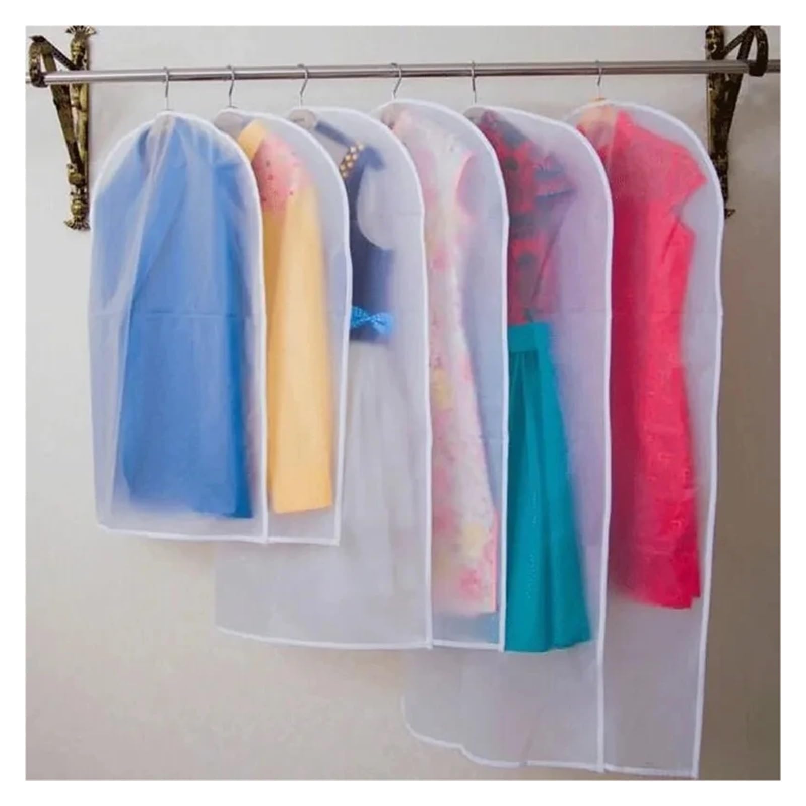 fundas para ropa 5 Pcs Business Suit Wrinkle-proof Dust-proof Bag Translucent Zipper Clothes Dust Cover ThickenedWardrobe Organizer(With zipper-5pcs,About 60x80cm)