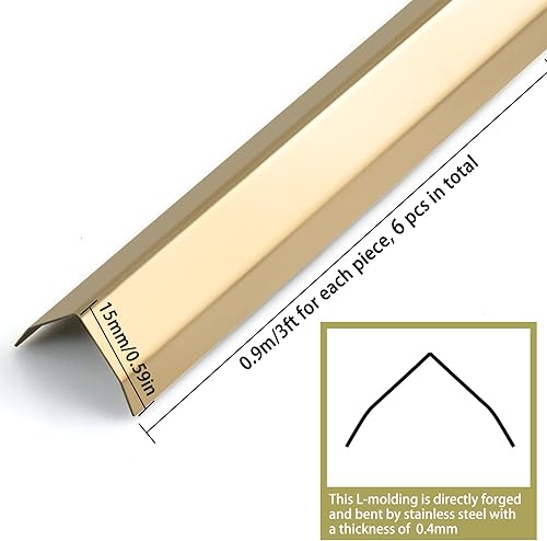 Miniatura 9 de Protectores de esquina de acero inoxidable moldeados en L con ángulo de 90 para protección y decoración del zócalo del gabinete de pared, 2.9 pies x