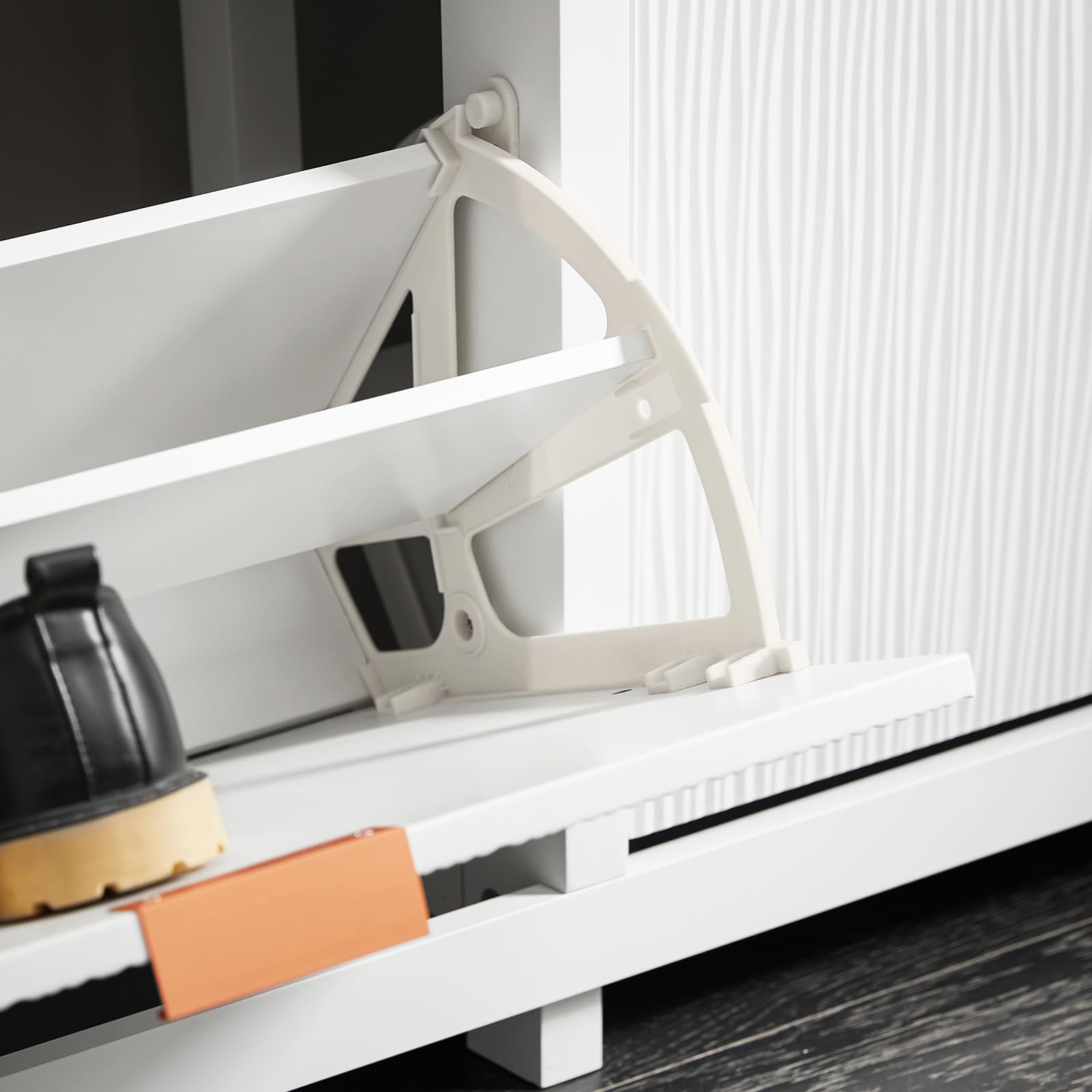 SoBuy Zapatero Entrada Recibidor - Mueble Zapatero Estrecho Blanco 4 Solapas de 2 Niveles para Pasillo Estrecho y Recibidor, Diseño Compacto y Elegante, MDF E1 104x23x82cm FSR186-II-W