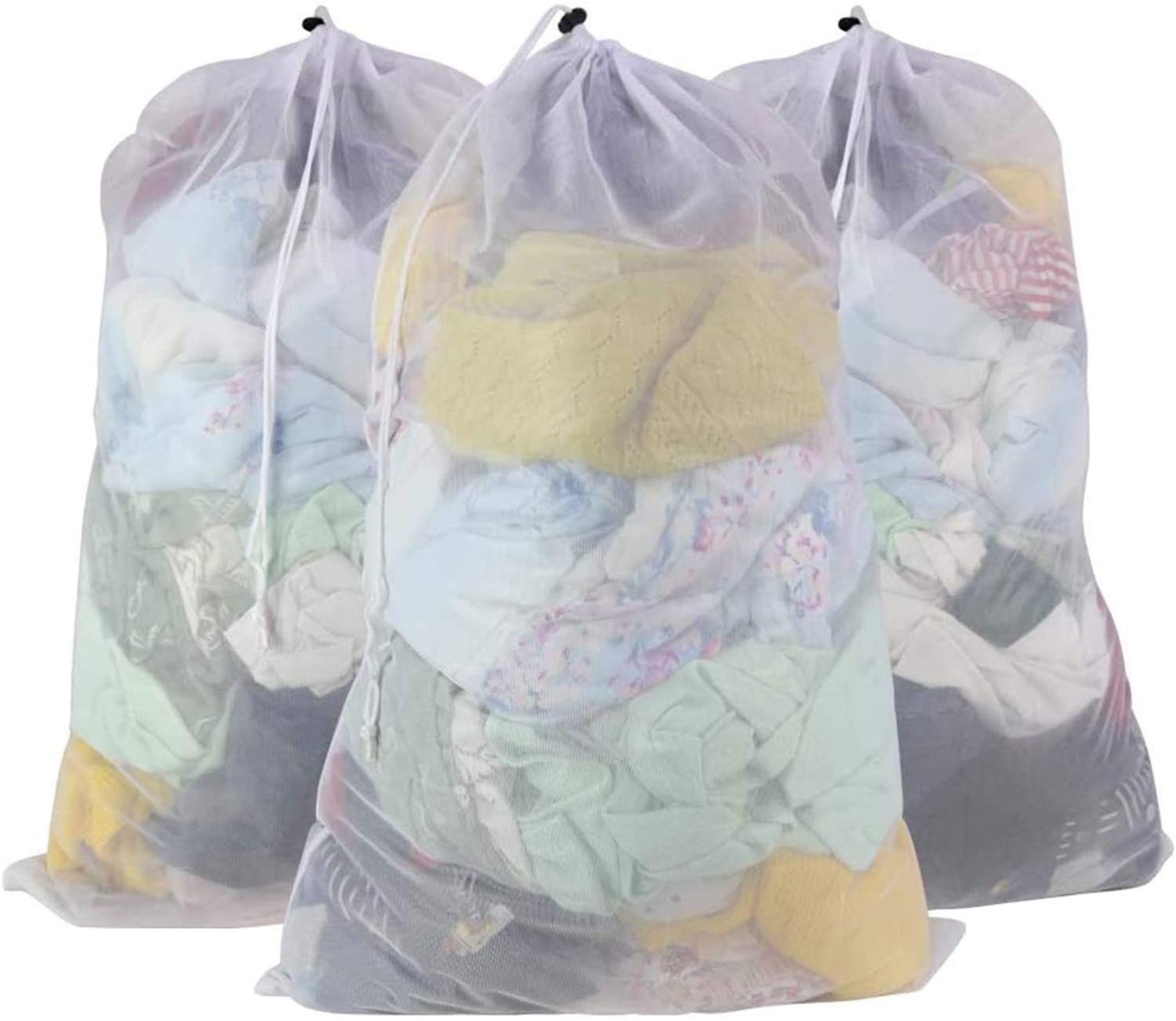 DELFINO Mesh Laundry Bags, Set of 3 Large (23" x 35") Drawstring Bags for Delicates, Clothing, Toys, Red, Polyester, Durable, Tear, Stretch, Stain Resistant, Perfect for Washing Machine