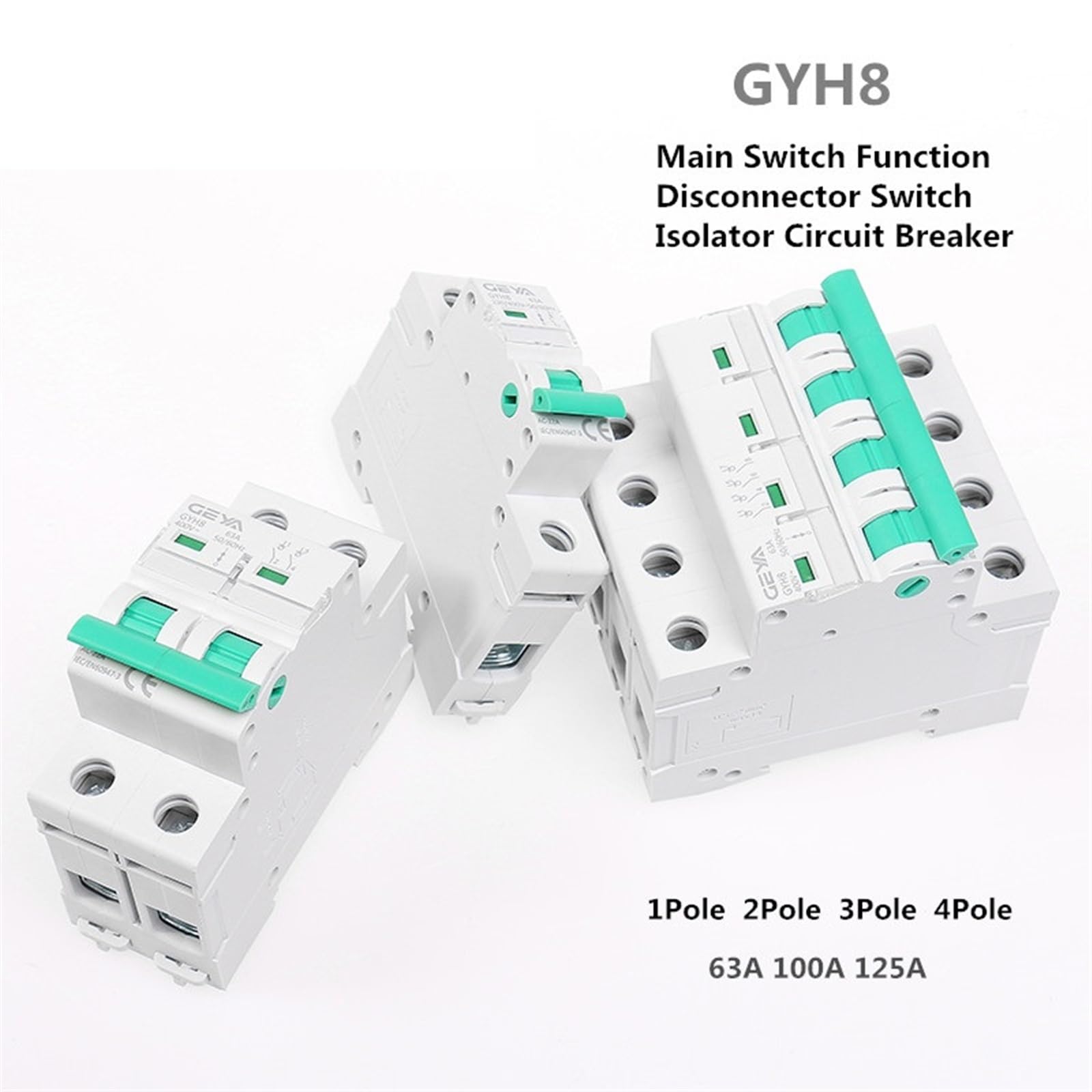 Interruptor de Aislamiento de 4 Polos de riel DIN GYH8, Interruptor Principal de 400V, Interruptor de Aislamiento de 63A 100A 125A