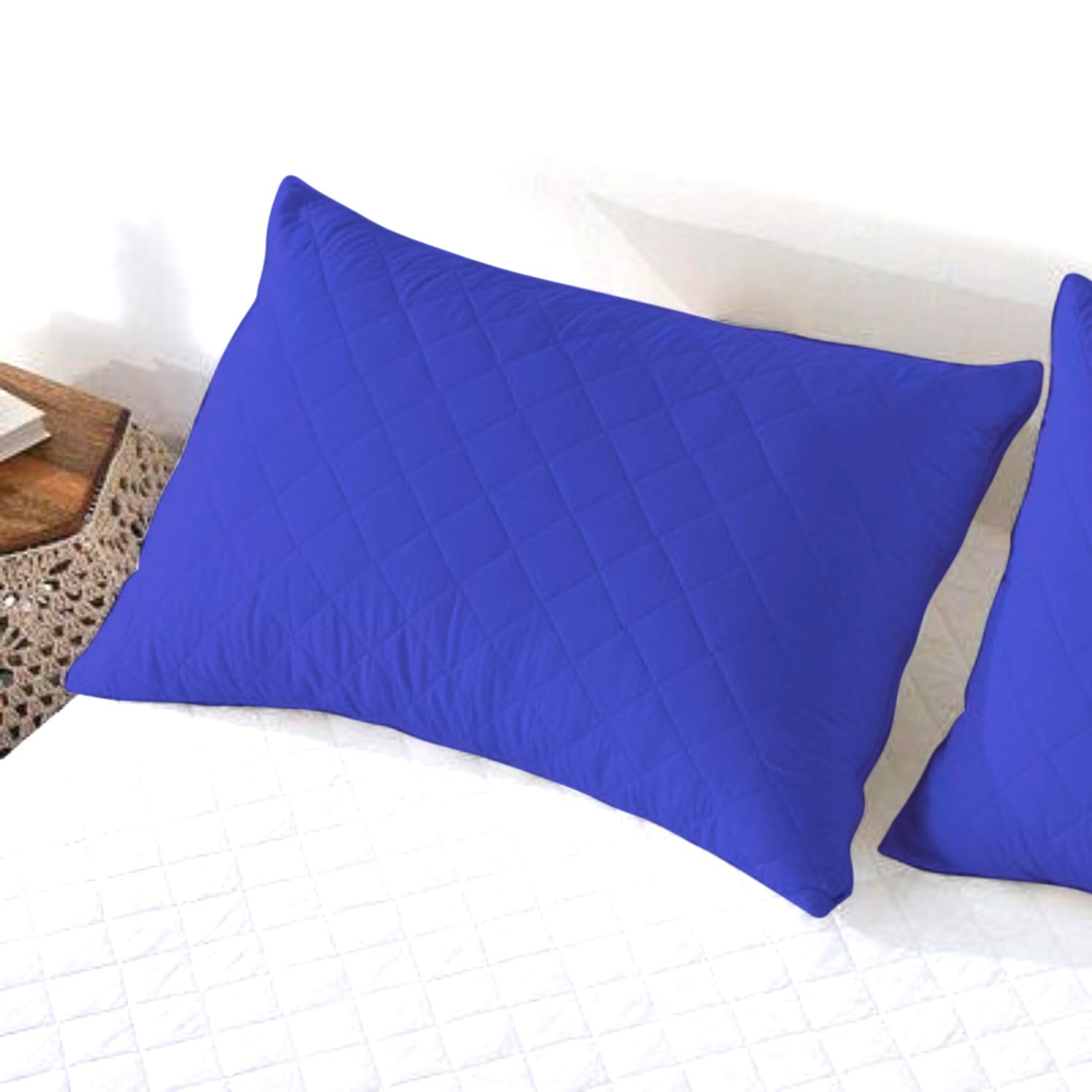 AJISH Quilted Bed Pillows for Sleeping Standard Size Set of 2, 17 X 27 Inch - Ultra Soft Cooling Hotel Quality - Gusseted Microfiber Pillow for Back, Stomach or Side Sleepers, Navy Blue