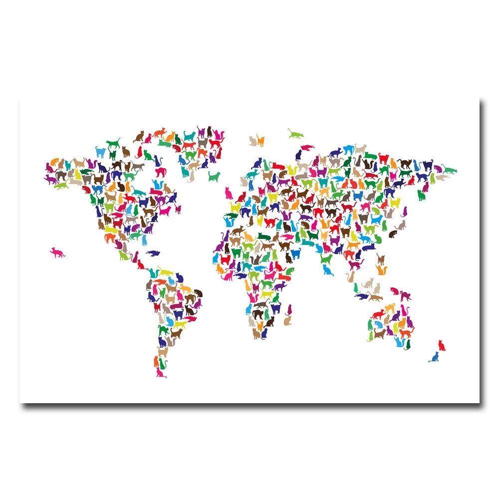Amazon.co.jp: Michael Tompsettによる世界地図猫キャンバスアート 16