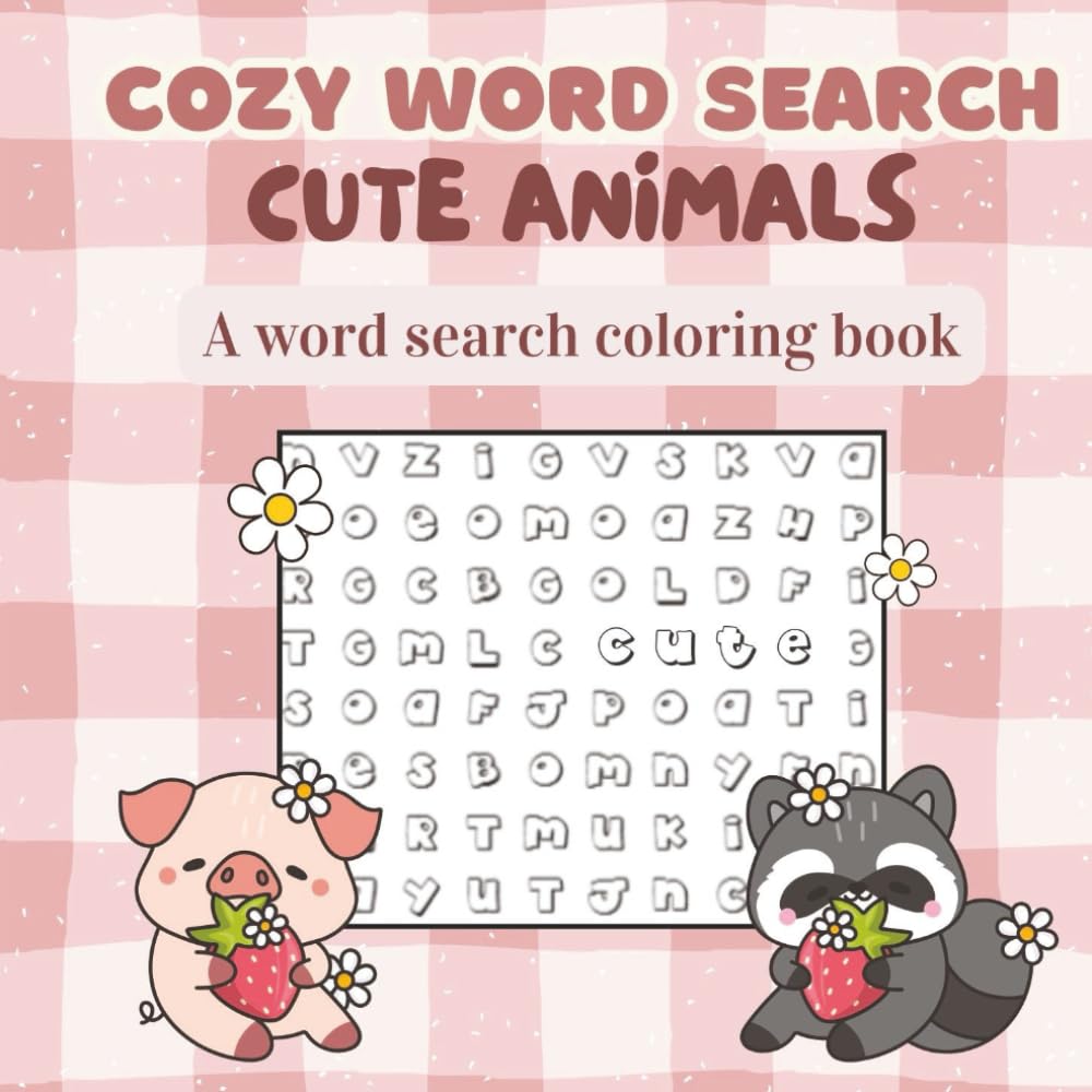 Cozy Word Search: Cute Animals: Easy Word Searches + Cute Coloring Pages for Relaxing Fun